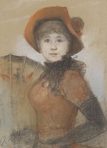 Portret van een meisje met hoed en paraplu door Bruno Piglhein